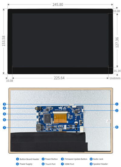 10,1″ HDMI QLED Kosketusnäyttö Raspberry Pi tietokoneille - Image 6